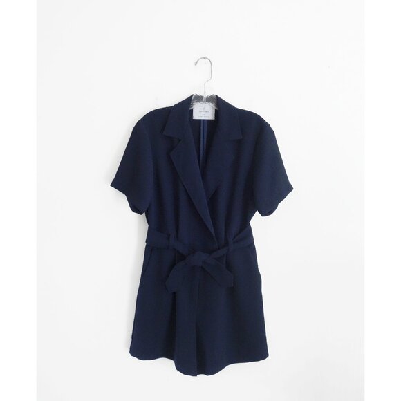 Carolina Ritz Navy Blue Short Sleeve Wide Leg Romper size FR 36 US 4 - Picture 1 of 6